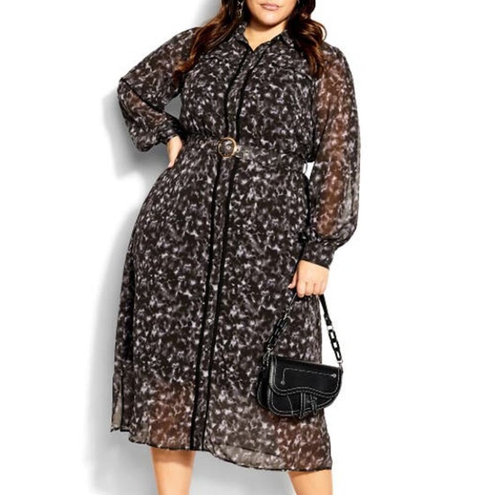 City Chic NWT Emilia Midi Dress Black Tortoise Shell Size 18 Sheer Long Sleeve
